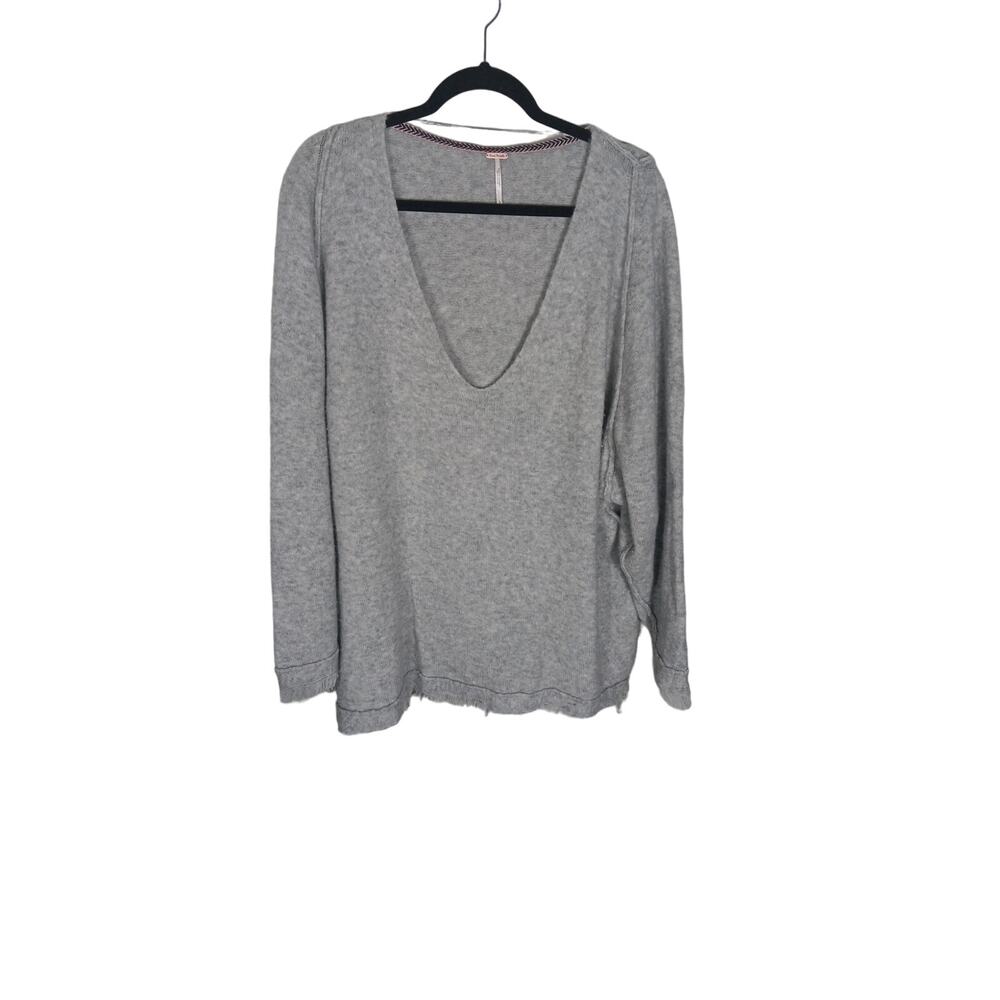 Free People Irresistible V Neck Fringe Sweater Oversized Wool Blend Lagenlook L